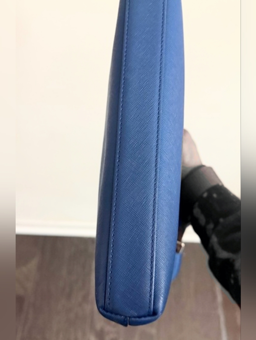 MCM Crossbody Messenger Bag - Blue Leather & Brown Strap - Picture 6 of 14